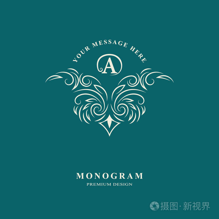 字母设计元素模板优美书法雅线艺术标志设计大写字母徽标a为皇室名片