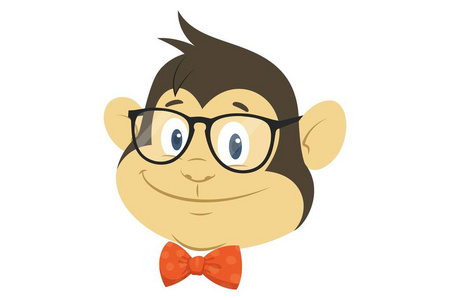 矢量卡通插图。可爱的猴子戴着眼镜和领带。孤立在白色背景上。