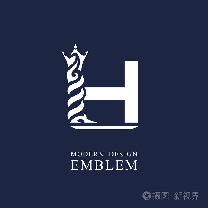 大写字母h.优雅的皇家风格. 最小的艺术设计. 优雅的标志与波浪元素.