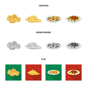 面食和碳水化合物图标的孤立对象。一套面食和通心粉股票符号的网站