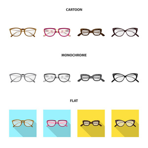 眼镜和框架标志的矢量设计。收集眼镜和附件股票符号的网站