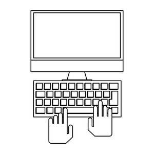 手使用计算机符号黑色和白色