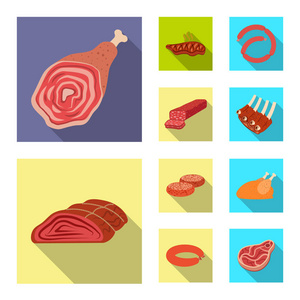肉和火腿图标的孤立对象。一组肉类和烹饪股票符号的网站