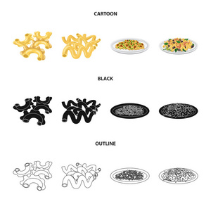 面食和碳水化合物符号的矢量设计。一套面食和通心粉矢量图标的股票