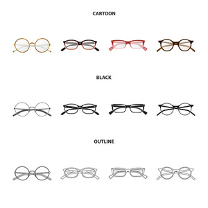 眼镜和框架符号的矢量插图。一套眼镜和附件矢量图标股票