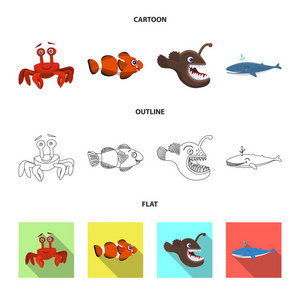 海洋和动物标志的向量例证。收集海洋和海洋矢量股票图标
