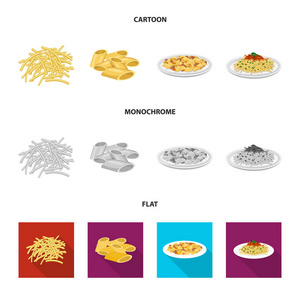 面食和碳水化合物图标的矢量设计。一套面食和通心粉矢量图标的股票