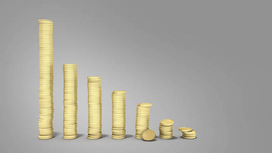 经济增长概念硬币从小到大的3D渲染灰色