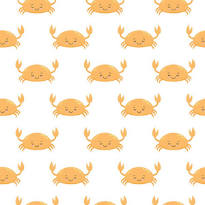 白色背景上有可爱的卡通螃蟹的无缝图案。 矢量股票插图。