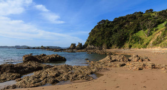 新西兰群岛湾海滩景观全景。塔皮卡角海滩，就在拉塞尔镇以北