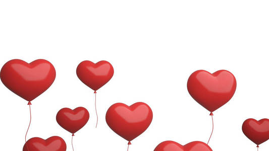 红心气球孤立地在白色背景上飞行，用于庆祝活动和情人节生日聚会婚礼或任何节日。3d摘要说明