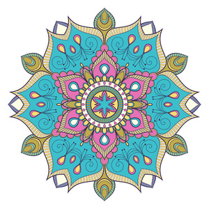 装饰五颜六色的民族曼陀罗图案. 东方风格贺卡横幅或海报的设计元素.
