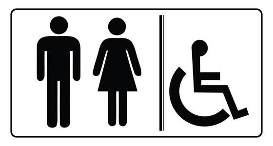 盥洗室标志室图标，白色背景图，由插图男性洗手间标志和女性洗手间标志矢量