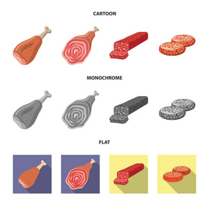 肉类和火腿标识的孤立对象。收集肉类和烹饪股票符号的网站