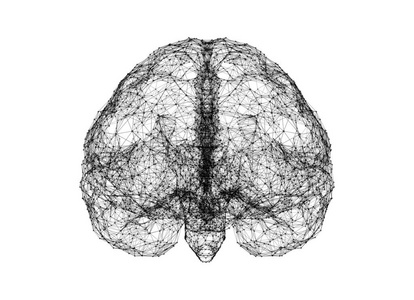 以人工智能为技术和医学概念的形式，在白色背景上孤立人脑的数字数据和网络连接。 运动图形。 三维抽象插图