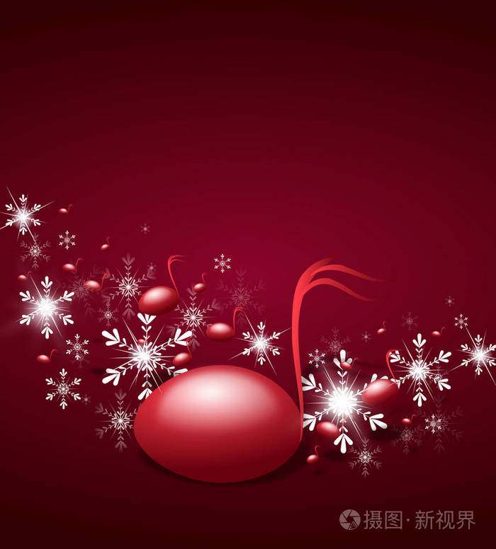红色背景与音乐音符装饰雪花