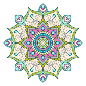 装饰五颜六色的民族曼陀罗图案. 东方风格贺卡横幅或海报的设计元素.