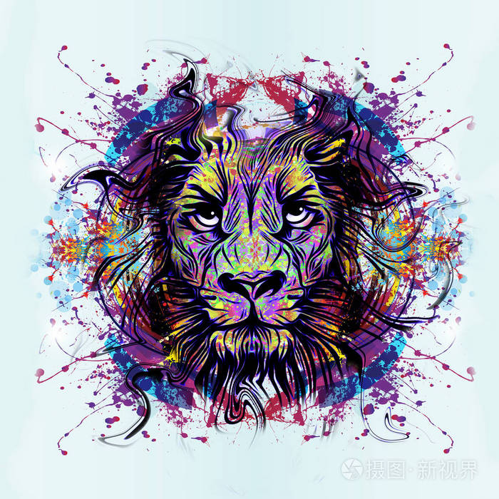 白色背景的彩色艺术狮子