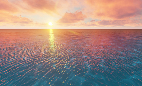 美丽宁静的自然度假海景，在热带环境中有美丽的海浪，清澈透明的纯净的碧水背景。 一个夏日旅行天堂和平3D插图