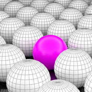 概念或概念三维插图线框黑白球体或球组与一个特殊的不同的站在人群背景之外