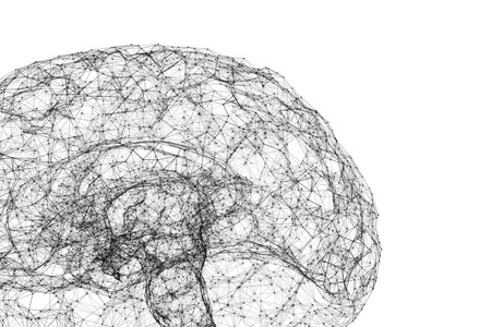 以人工智能为技术和医学概念的形式，在白色背景上孤立人脑的数字数据和网络连接。 运动图形。 三维抽象插图