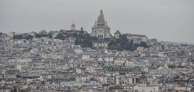 巴黎的鸟瞰与蒙马特山和巴黎神圣中心的罗西利察法国。