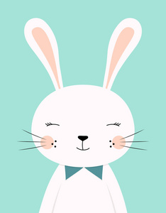 快乐复活节兔子隔离在蓝卡与兔子男孩问候背景的任何设计