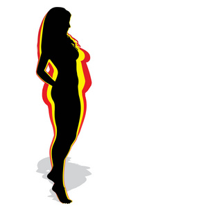 矢量概念脂肪超重肥胖女性与苗条适合健康身体后，减肥或饮食与肌肉瘦年轻妇女隔离。 健身营养或肥胖肥胖健康剪影形状