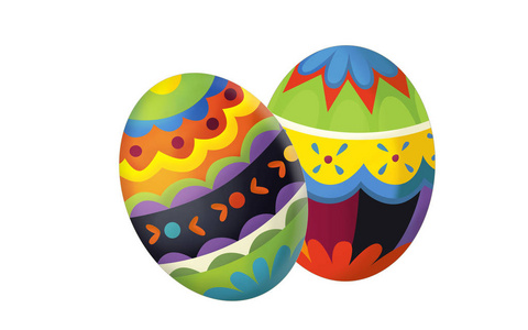 卡通快乐复活节现场与彩色复活节彩蛋设置白色背景插图儿童