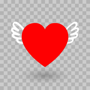 红色的心脏图标设计与翅膀