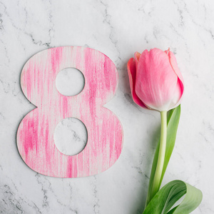 s Day, pink tulip, marble background