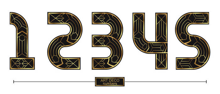 金色艺术数字矢量图形数字在一套12345与艺术装饰金色风格照片
