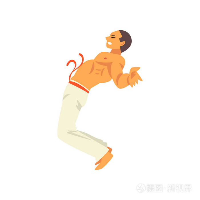 男性卡波埃拉舞者战士性格练习动作, 男人向后倾斜, 巴西民族斗争矢量