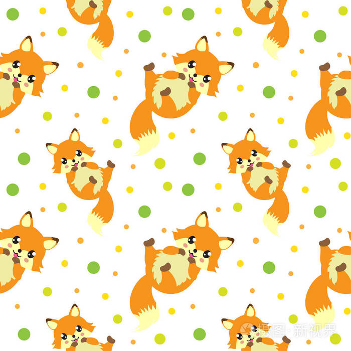 可爱的小狐狸无缝图案. 有趣的无尽背景纹理. 孩子们的背景. 矢量图.