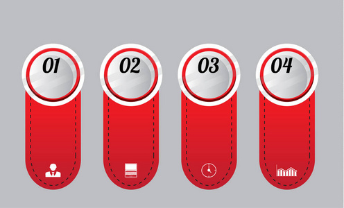 信息图表为4个位置与图标在图片信息图表上的四个位置彩色红色。 带有数字图标标题的信息图形，没有用于业务项目演示项目的文本。