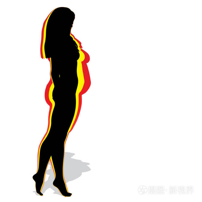 概念脂肪超重肥胖女性与苗条适合健康身体后减肥或饮食与肌肉瘦年轻