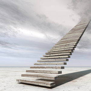 概念或概念三维插图楼梯台阶上的天空背景沙漠与云