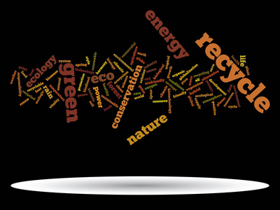 概念或概念抽象绿色生态或节能词云文本在背景上孤立