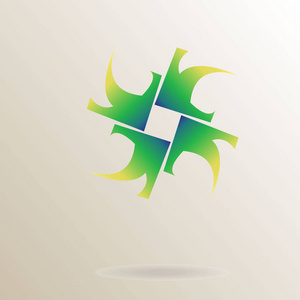 标志花在绘图中，一个标志由四个箭头梯度的绿色和黄色。 新公司事业单位企业标志。