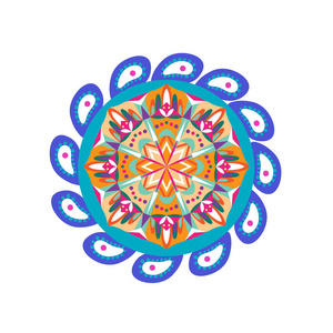 带有佩斯利元素的曼达拉族。 瑜伽马特印品。 印度几何装饰图案孤立在白色背景上。
