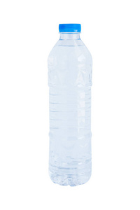 塑料瓶饮用水隔离在白色上。 裁剪路径