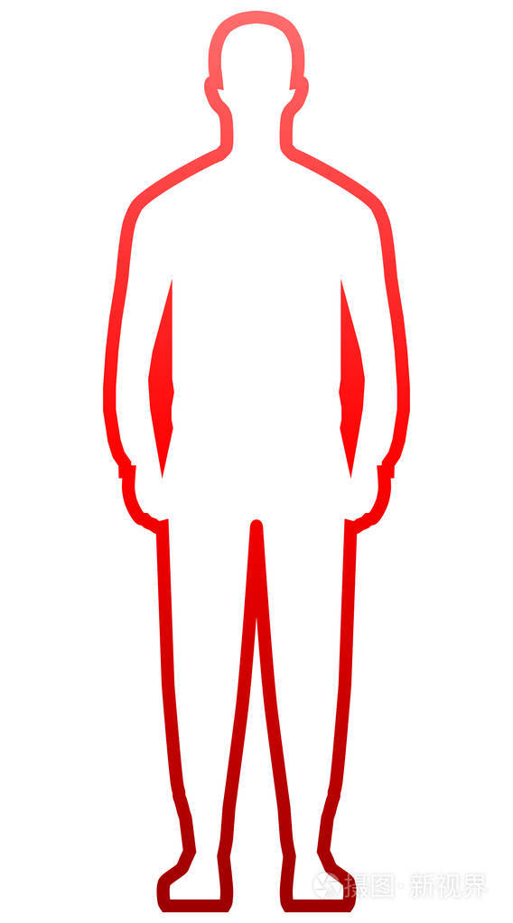 男子站立剪影红色渐变轮廓孤立矢量插图