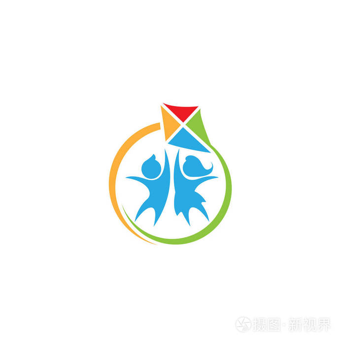 快乐的孩子标志矢量插图儿童标志儿童保育幼儿园学前班图标矢量图极简