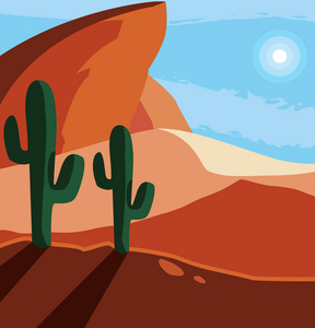 沙漠景观场景图标矢量插图设计图片