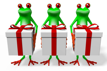 带有礼品盒的3D卡通青蛙