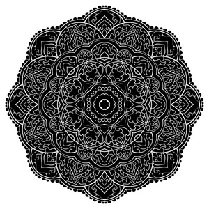 黑色丝状曼陀罗与抽象元素分离在白色背景上。 东方民族的装饰品。 任何表面的模板。 设计元素。 我的纹身。
