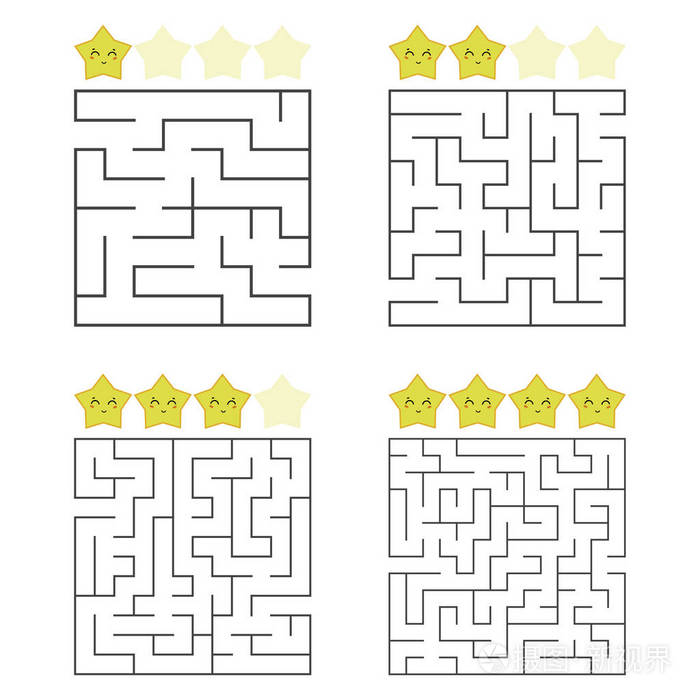 一套方形迷宫.四级难度..可爱的星星.孩子们的游戏.孩子们的困惑.一个