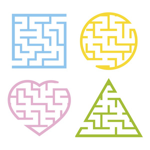 白底平面矢量图白底蓝线人体心脏解剖示意图抽象的方形迷宫.