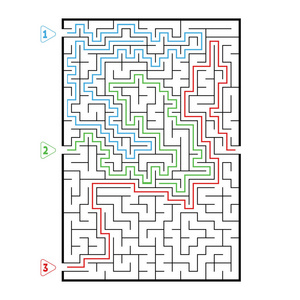 孩子们的游戏. 儿童拼图. 三个入口一个出口. 迷宫难题.