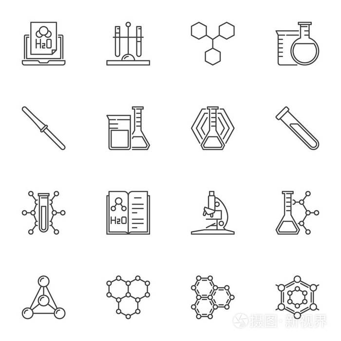细线样式的化学矢量概念图标或标志